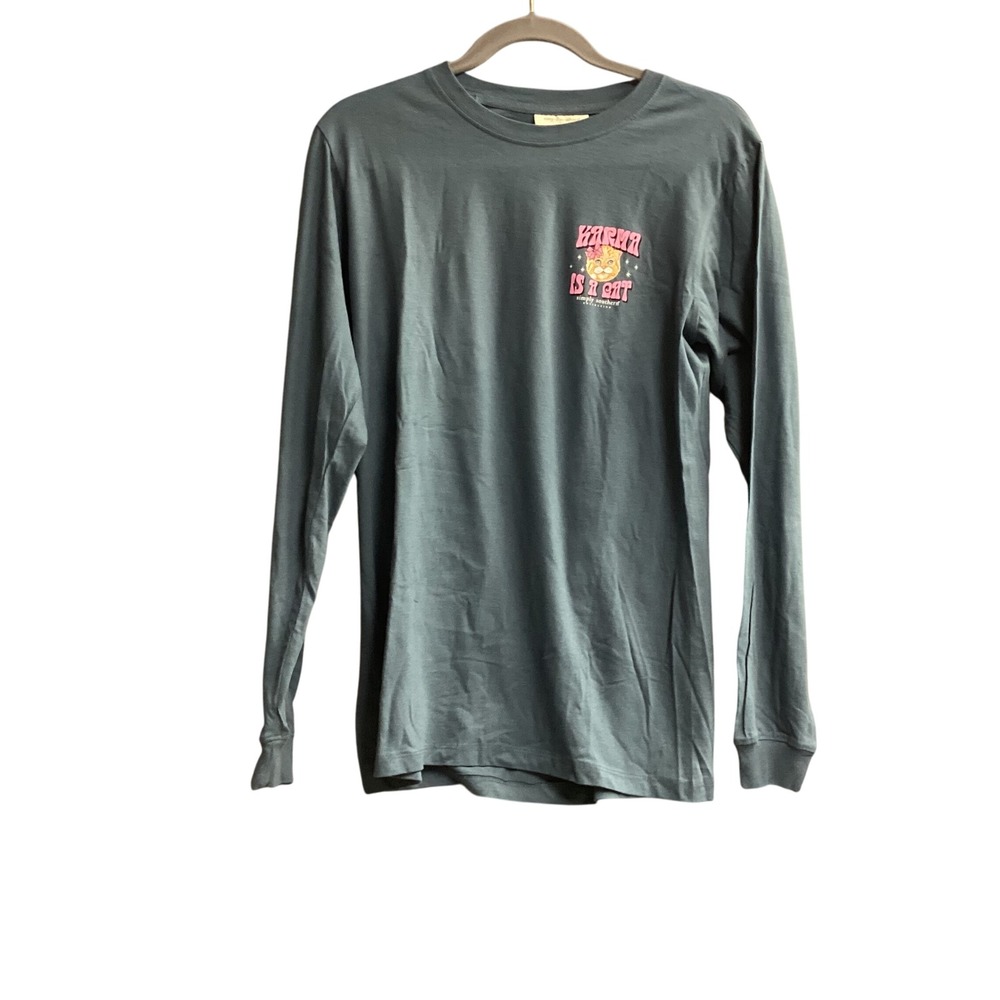 Simply‎ Southern Karma Is A Cat Graphic Long Sleeve T-Shirt Women's S Dusty Blue